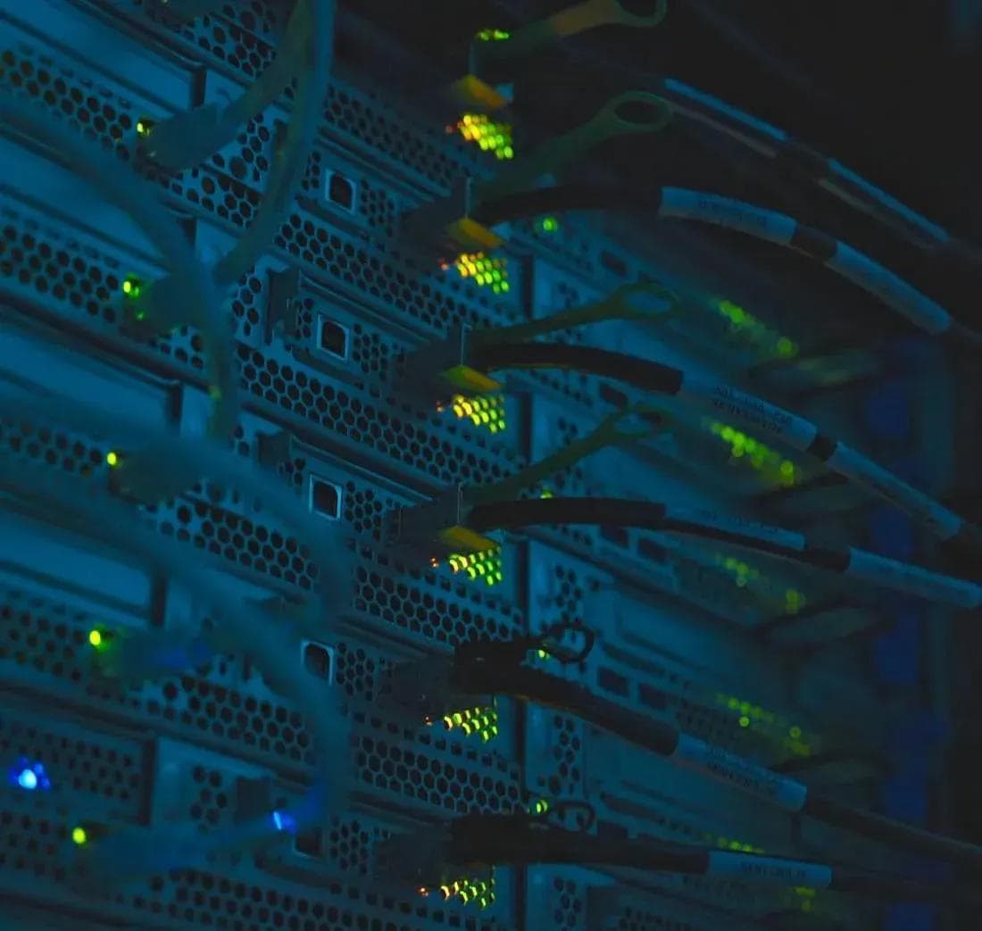Rows of server racks in a data centre